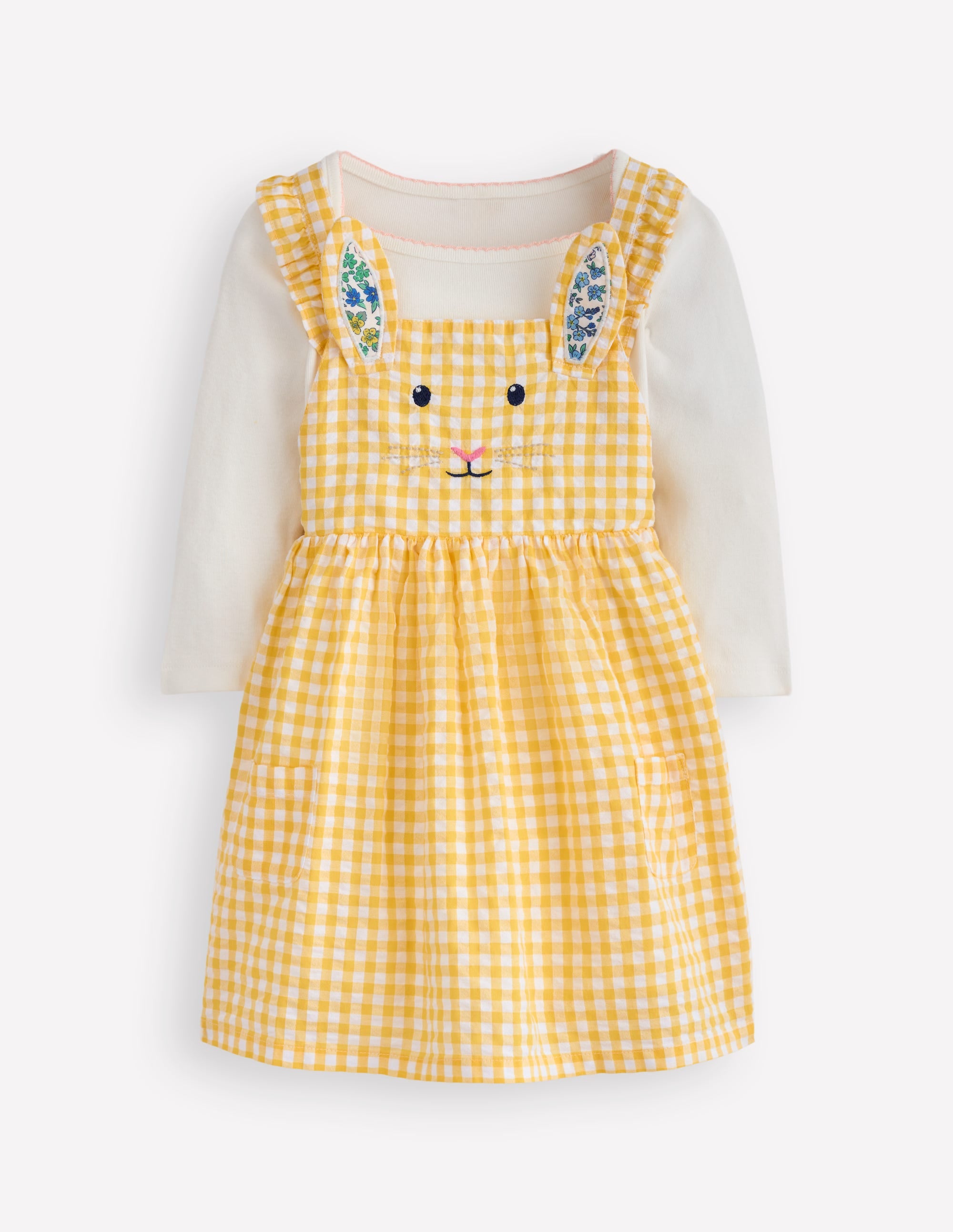 Novelty Pinny Dress Set-Yellow Gingham Bunny - Image 1