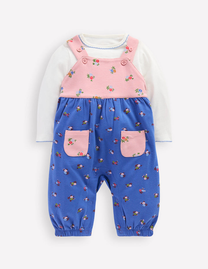 Jersey Dungaree Set-Multi Spaced Ditsy