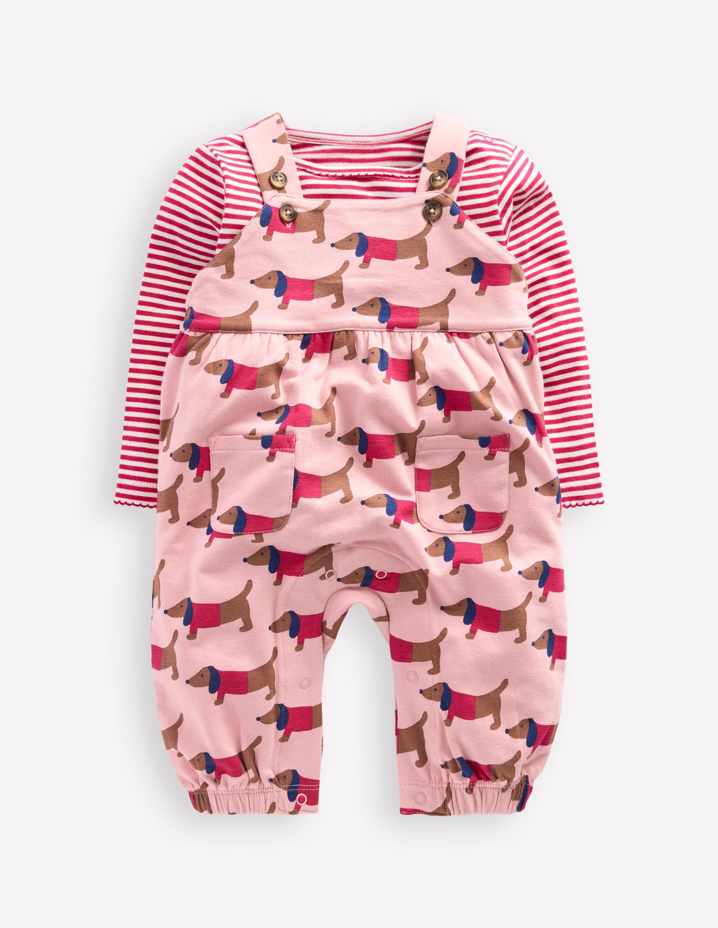 Jersey Dungaree Set-Pink Sausage Dogs