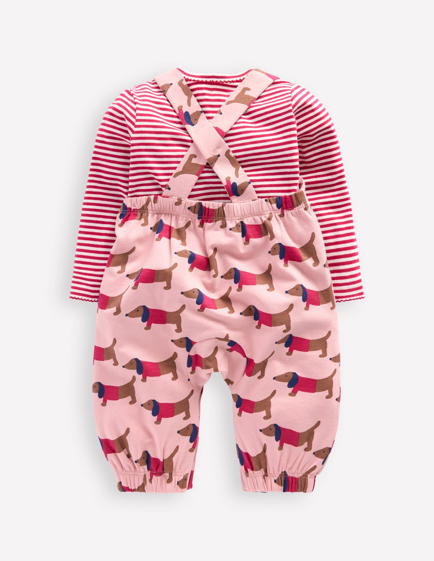 Jersey Dungaree Set-Pink Sausage Dogs