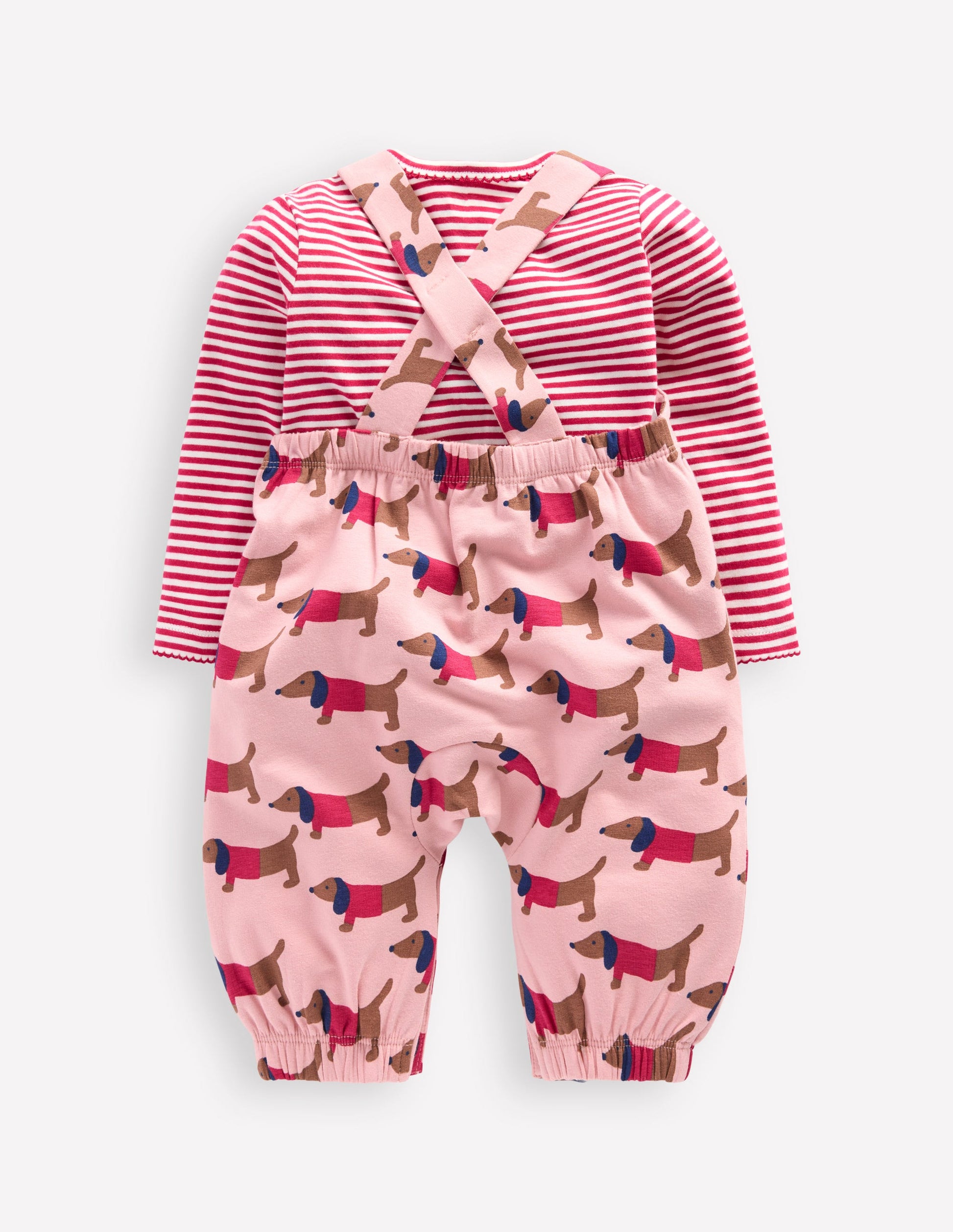 Jersey Dungaree Set-Pink Sausage Dogs-2