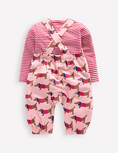 Jersey Dungaree Set-Pink Sausage Dogs-2