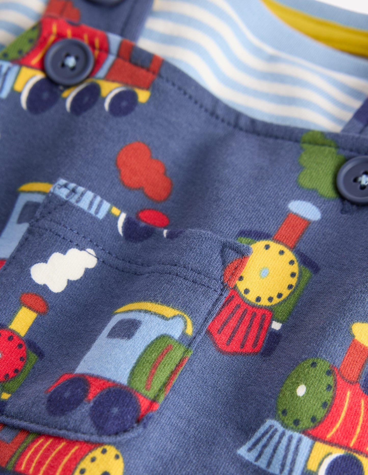 Printed Jersey Dungaree Set-Blue Marl Trains
