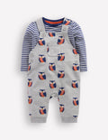 Jersey Dungarees Set-Grey Marl Owls