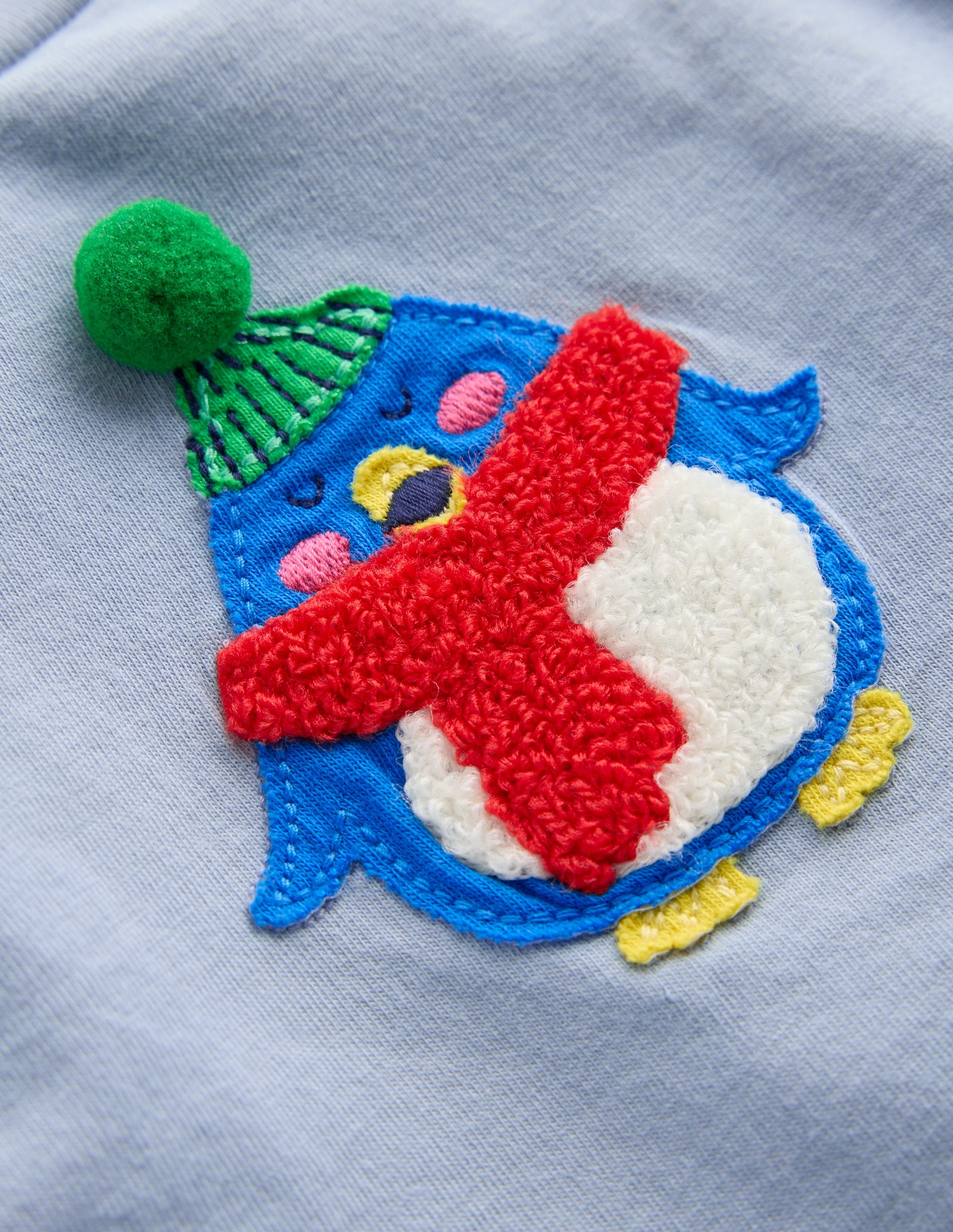 Long Sleeve Appliqué T-shirt-Light Blue Penguin - Image 3