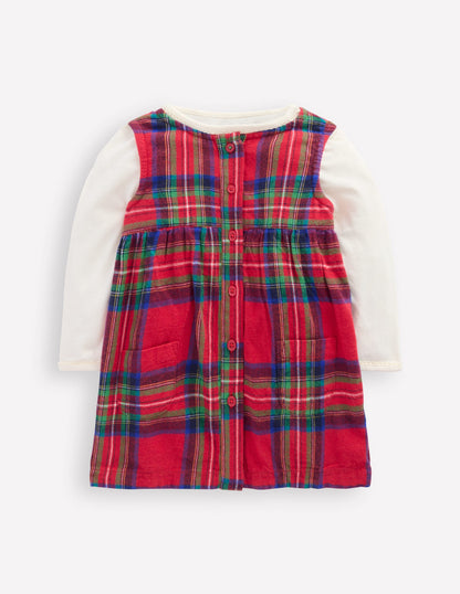 Woven Pinny Dress Set-Red Check-1
