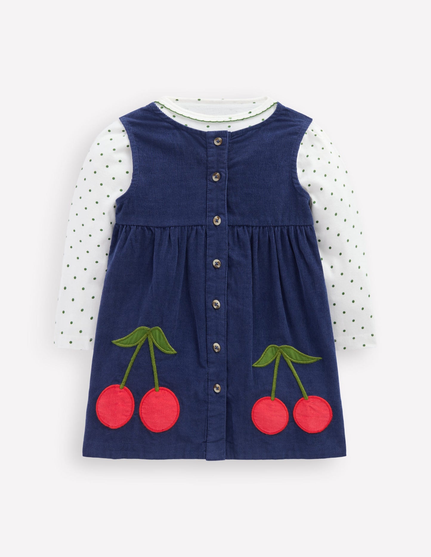 Woven Pinny Dress Set-College Navy Cherries