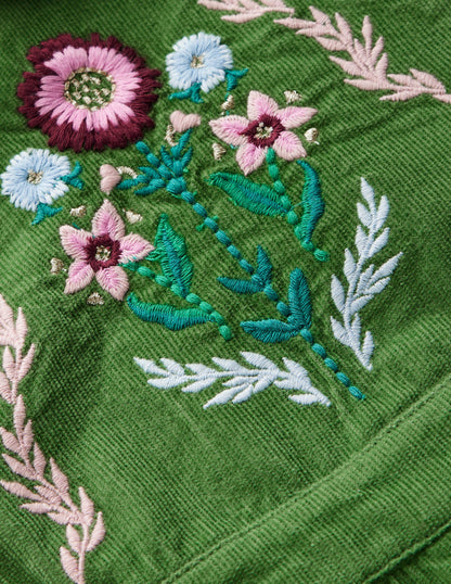 Woven Dungaree Set-Broccoli Green Embroidered-3