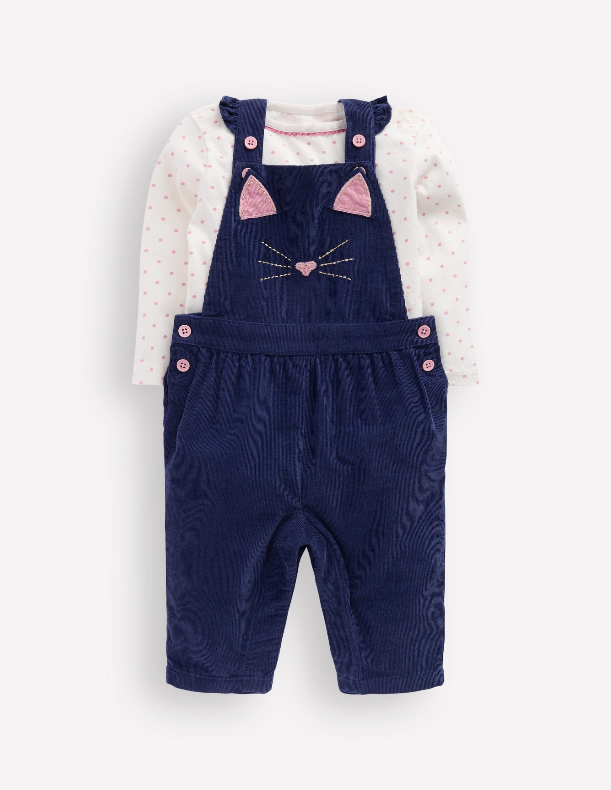 Woven Dungaree Set-Navy Cat-1