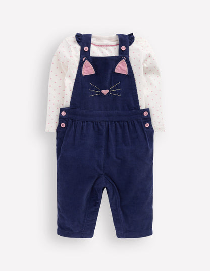 Woven Dungaree Set-Navy Cat-1