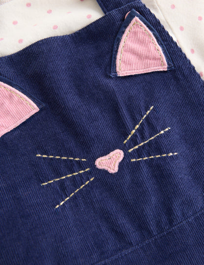 Woven Dungaree Set-Navy Cat-3