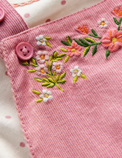 Woven Dungaree Set-Pink Haze Floral Embroidery-3