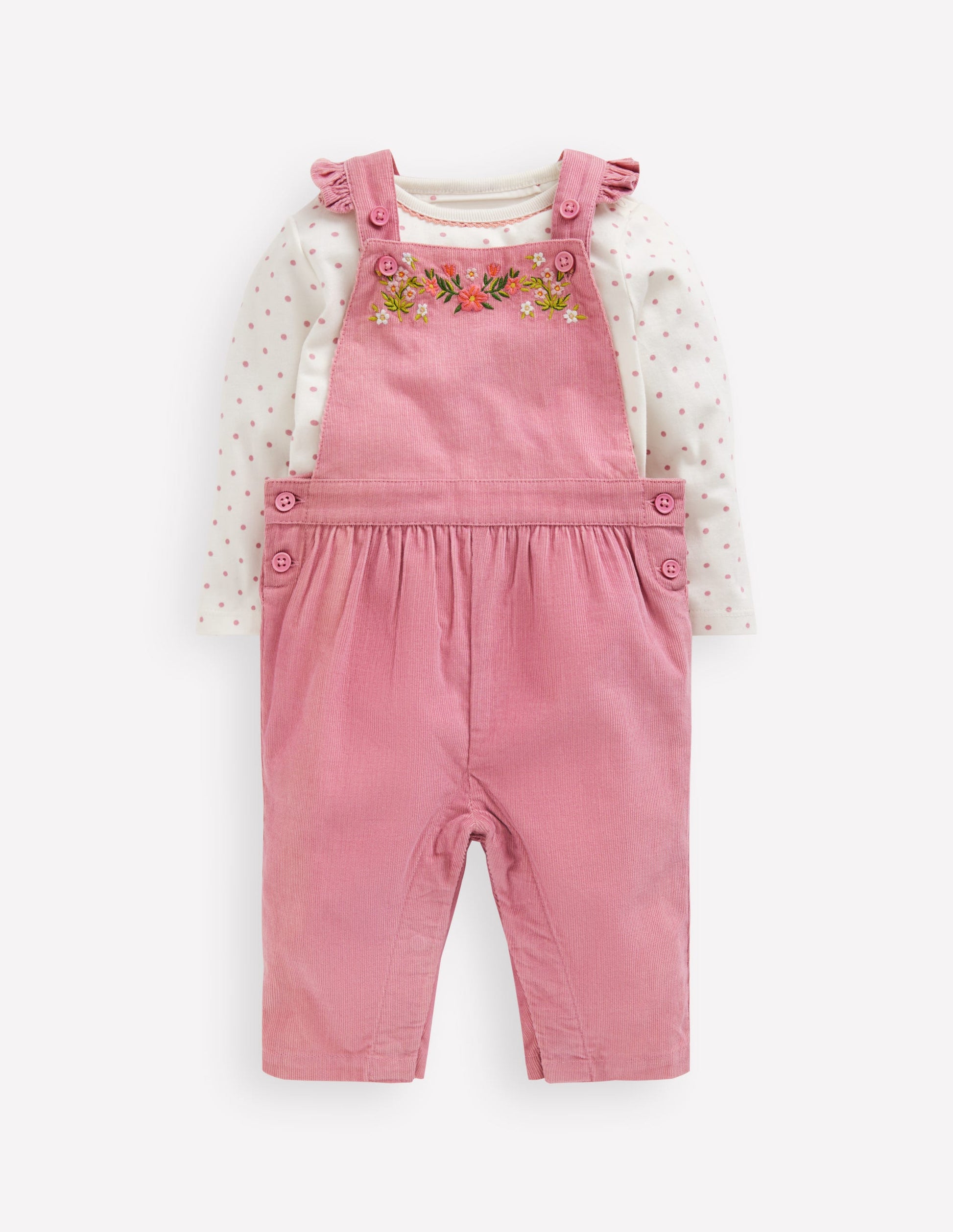 Woven Dungaree Set-Pink Haze Floral Embroidery-1
