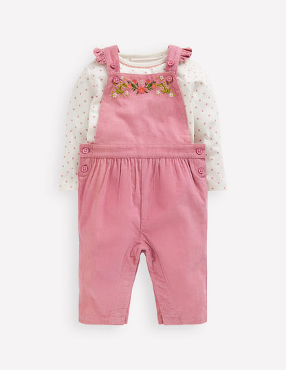 Woven Dungaree Set-Pink Haze Floral Embroidery-1