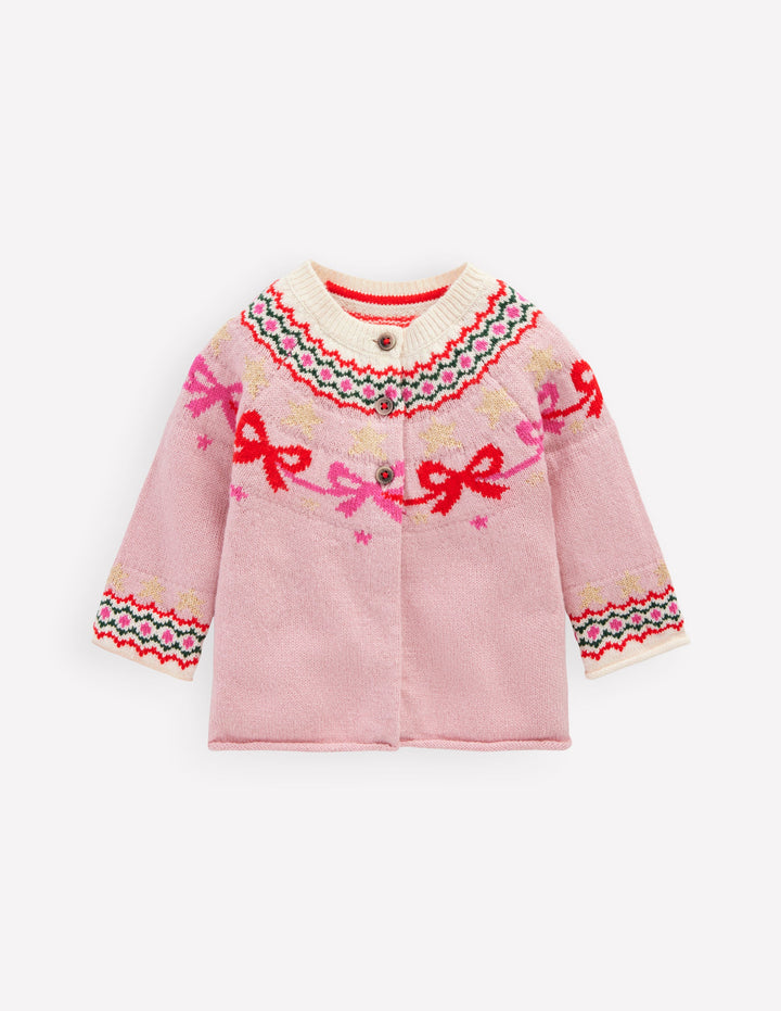 Edie Fair Isle Cardigan-Vintage Pink Bows