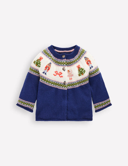 Edie Fair Isle Cardigan-College Navy Nutcracker