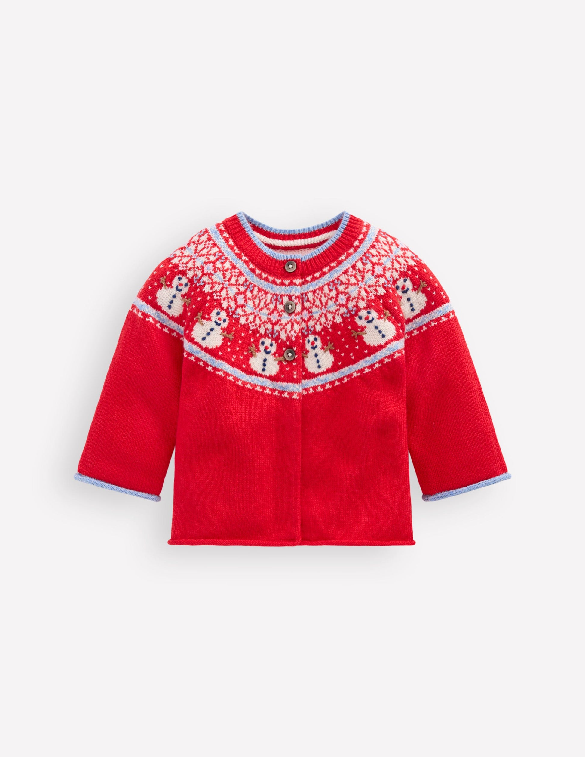 Fair Isle Cardigan-Poppy Red Snowman-1