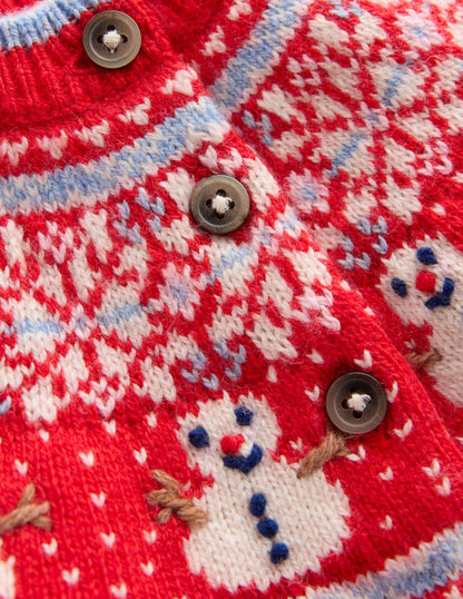 Fair Isle Cardigan-Poppy Red Snowman-3