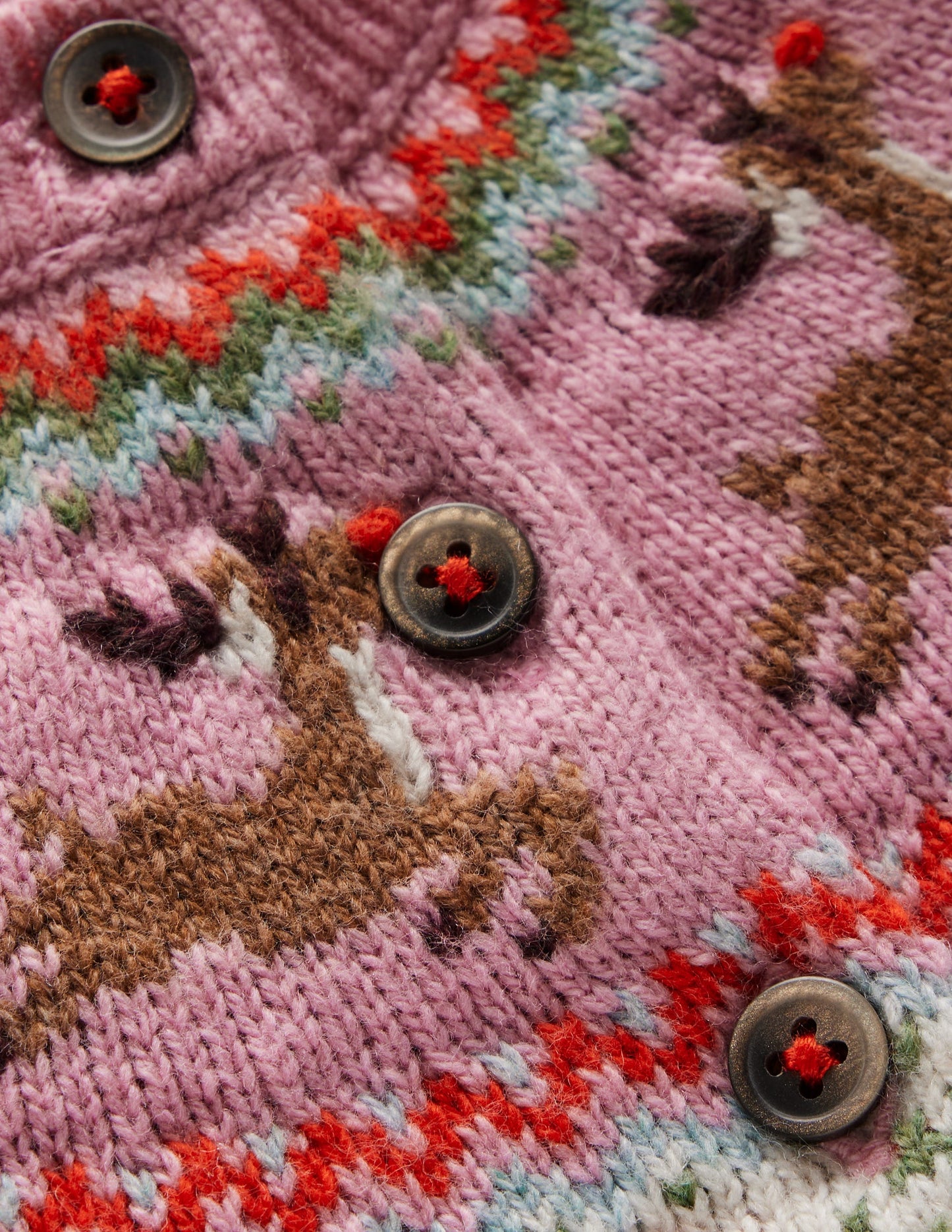 Edie Fair Isle Cardigan-Pink Festive Reindeer