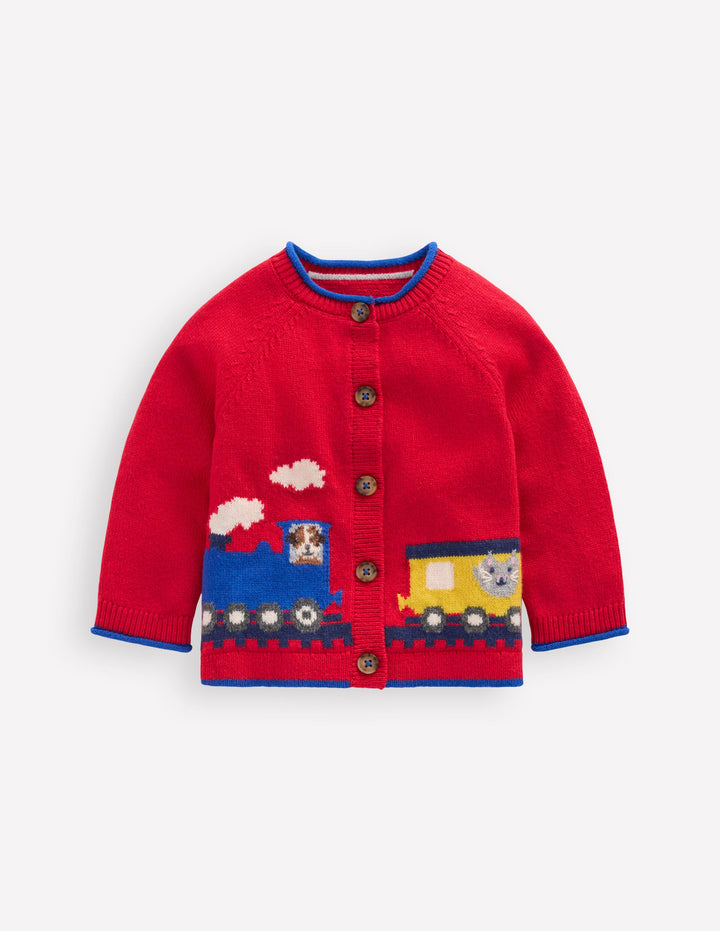 Novelty Logo Cardigan-Rockabilly Red Trains