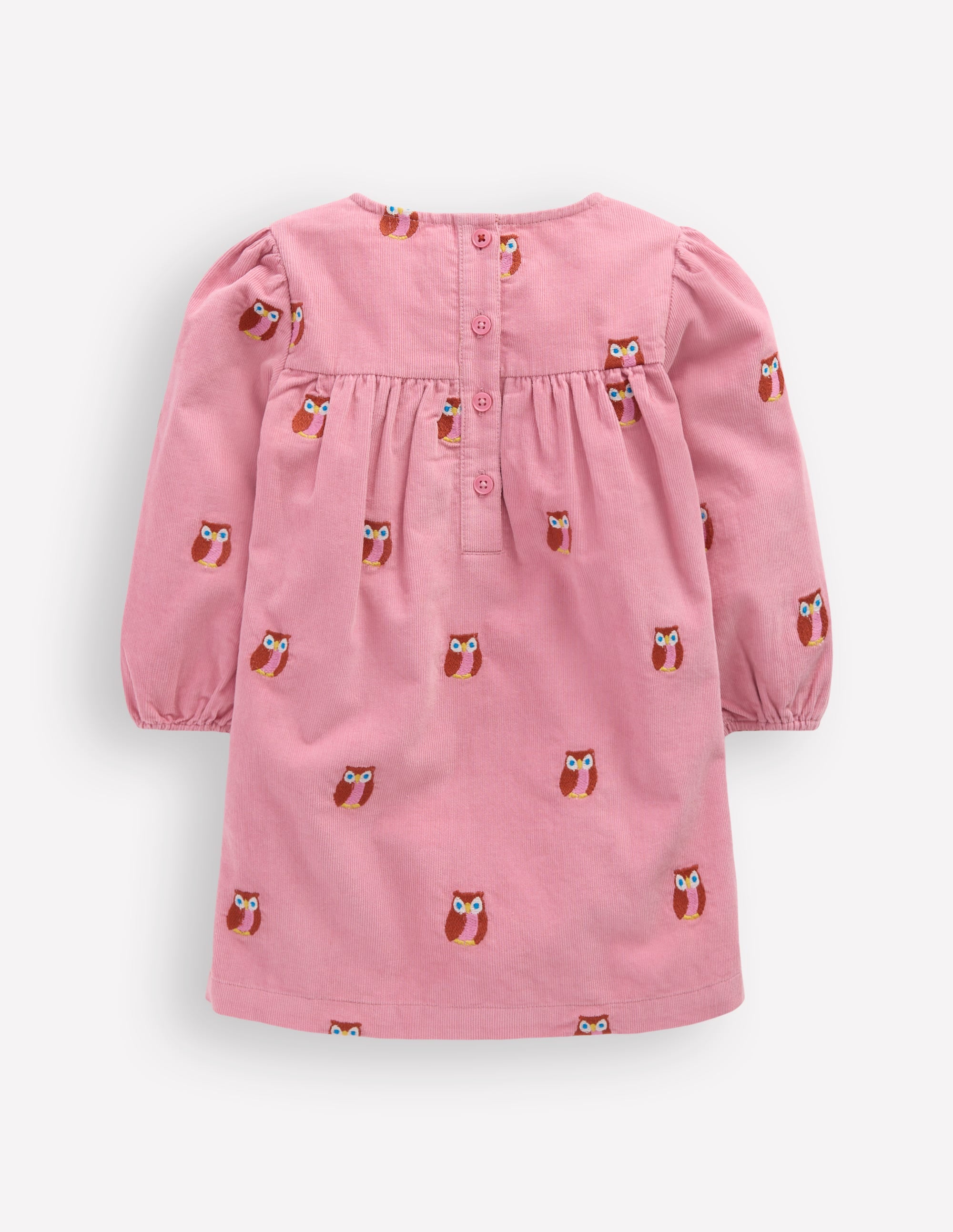 Yoke Detail Woven Dress-Pink Embroidered Owls - Image 2