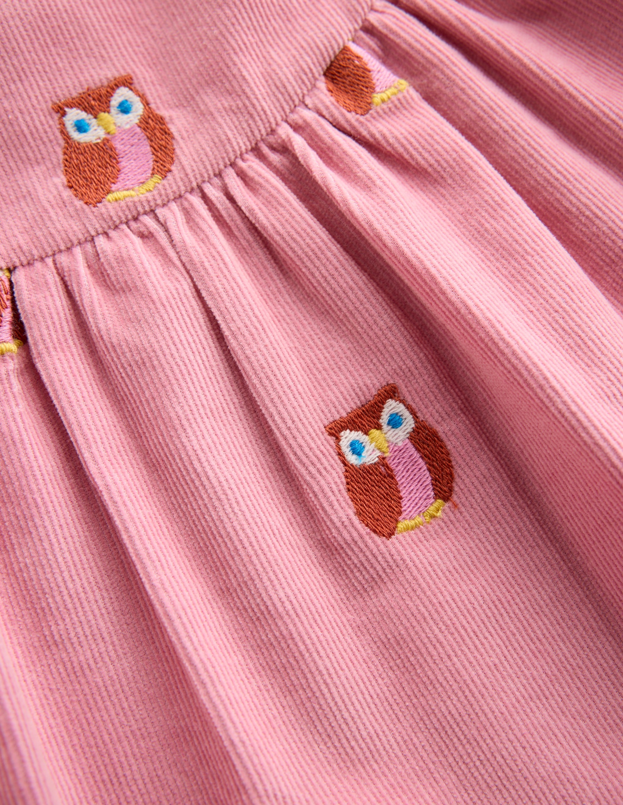 Yoke Detail Woven Dress-Pink Embroidered Owls - Image 3