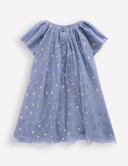 Layered Tulle Dress-Blue Gold Foil Star-2