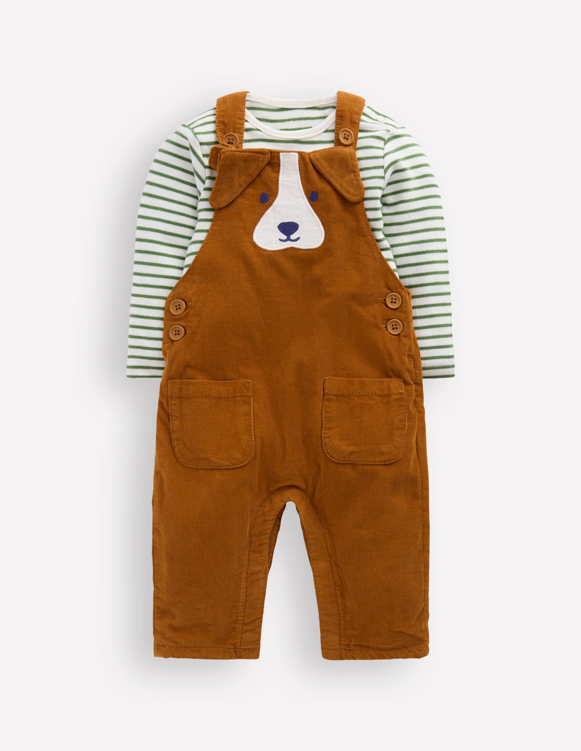 Novelty Cord Dungarees Set-Brown Dog-1