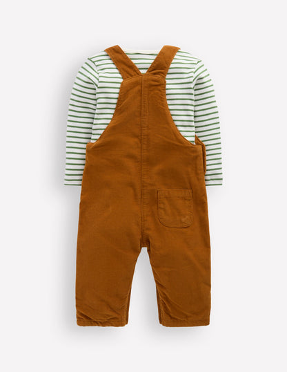 Novelty Cord Dungarees Set-Brown Dog-2