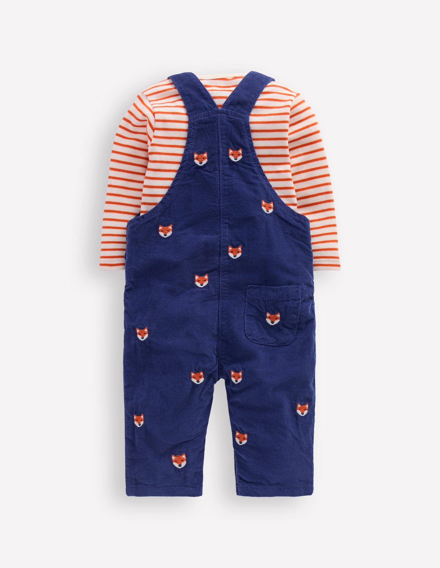 Novelty Cord Dungarees Set-Navy Fox Embroidery