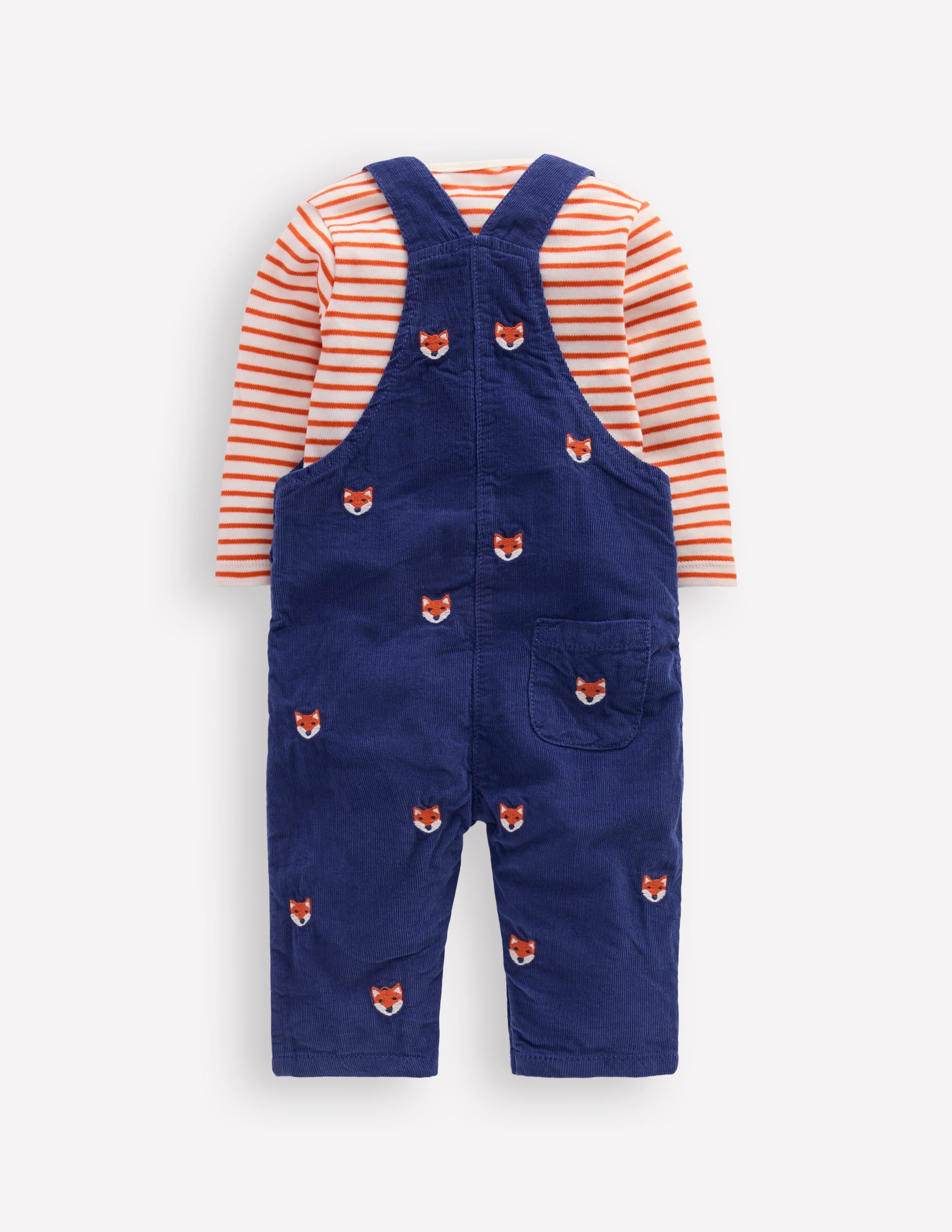 Novelty Cord Dungarees Set-Navy Fox Embroidery - Image 2