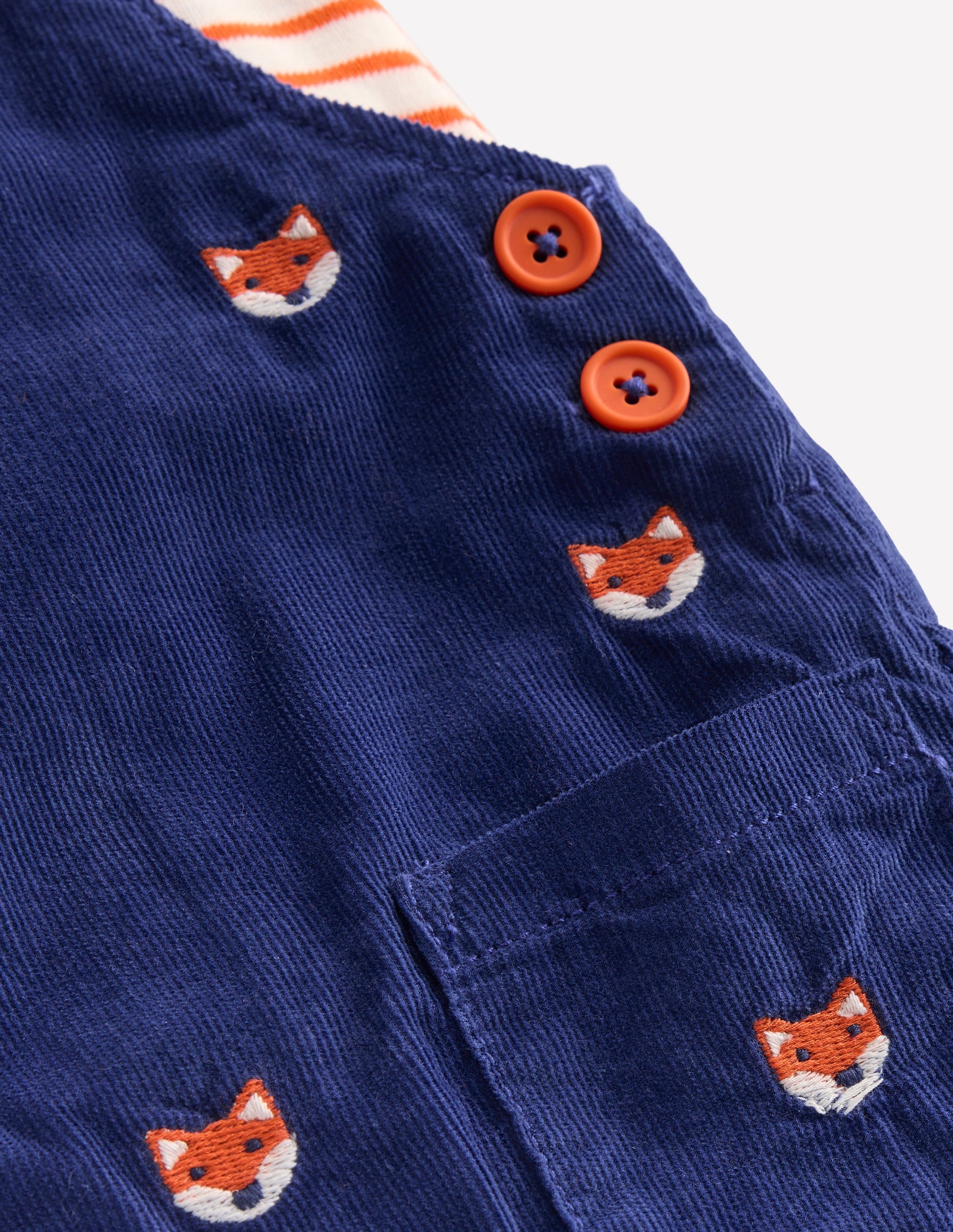 Novelty Cord Dungarees Set-Navy Fox Embroidery-3