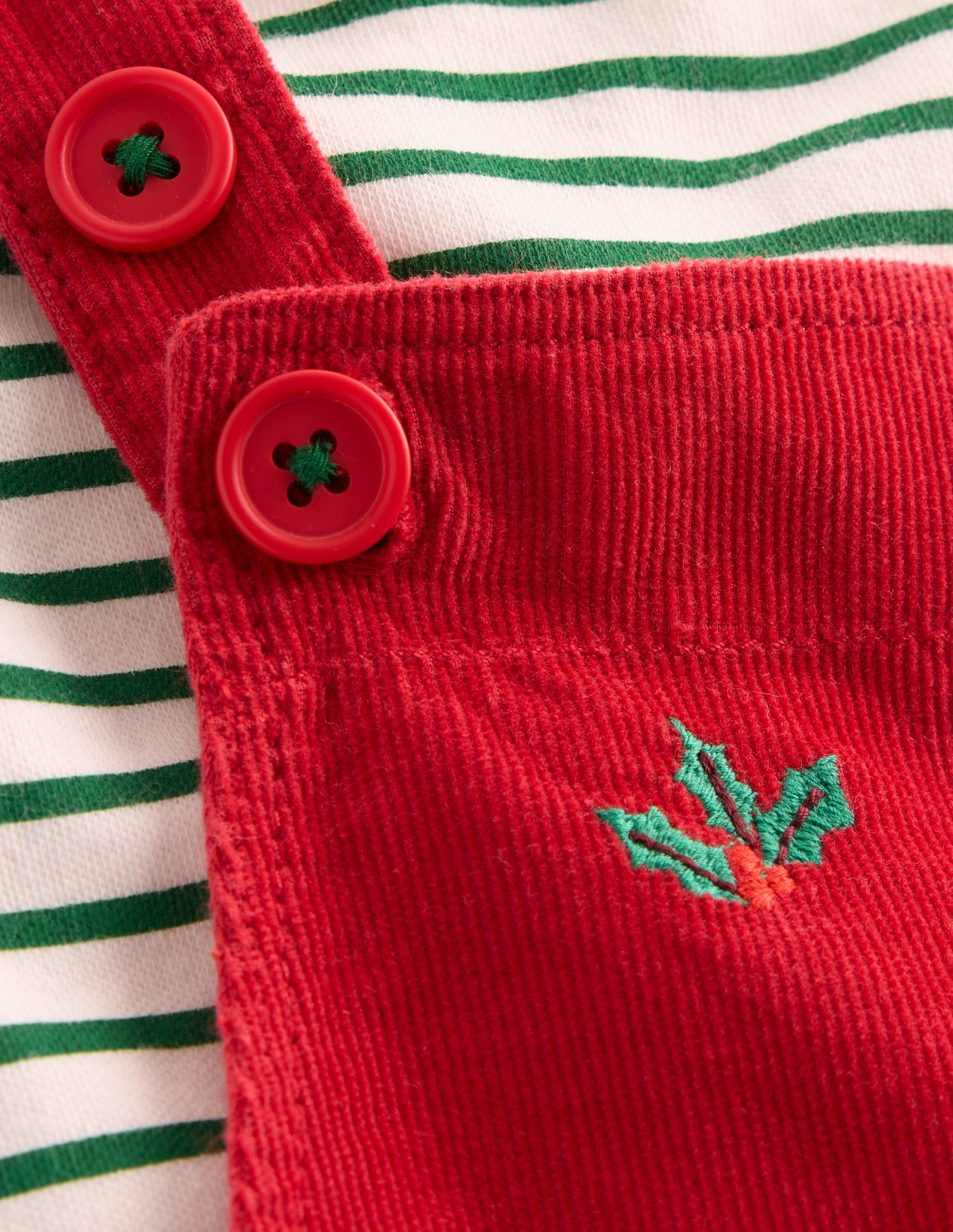 Novelty Cord Dungarees Set-Red Christmas Embroidery-3
