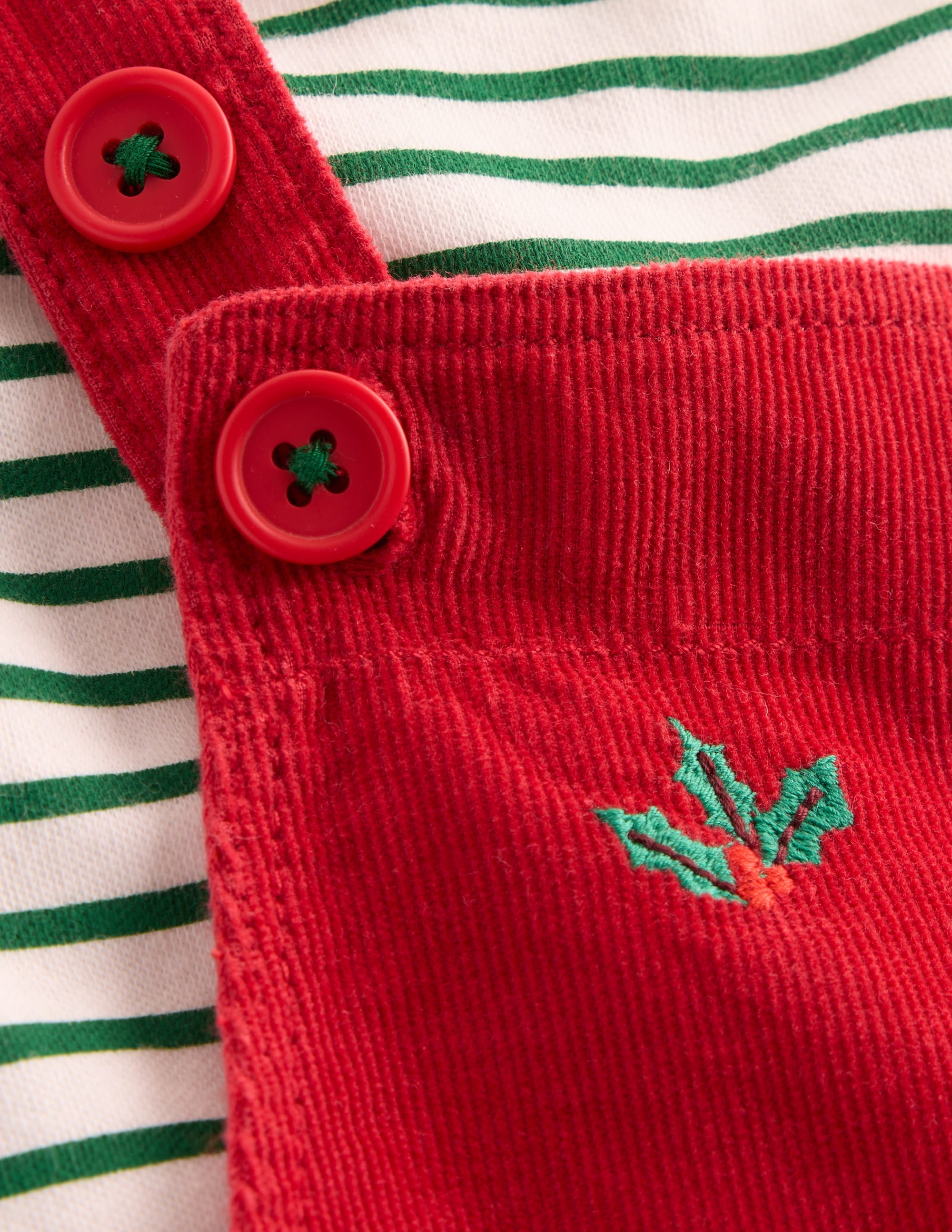 Novelty Cord Dungarees Set-Red Christmas Embroidery - Image 3
