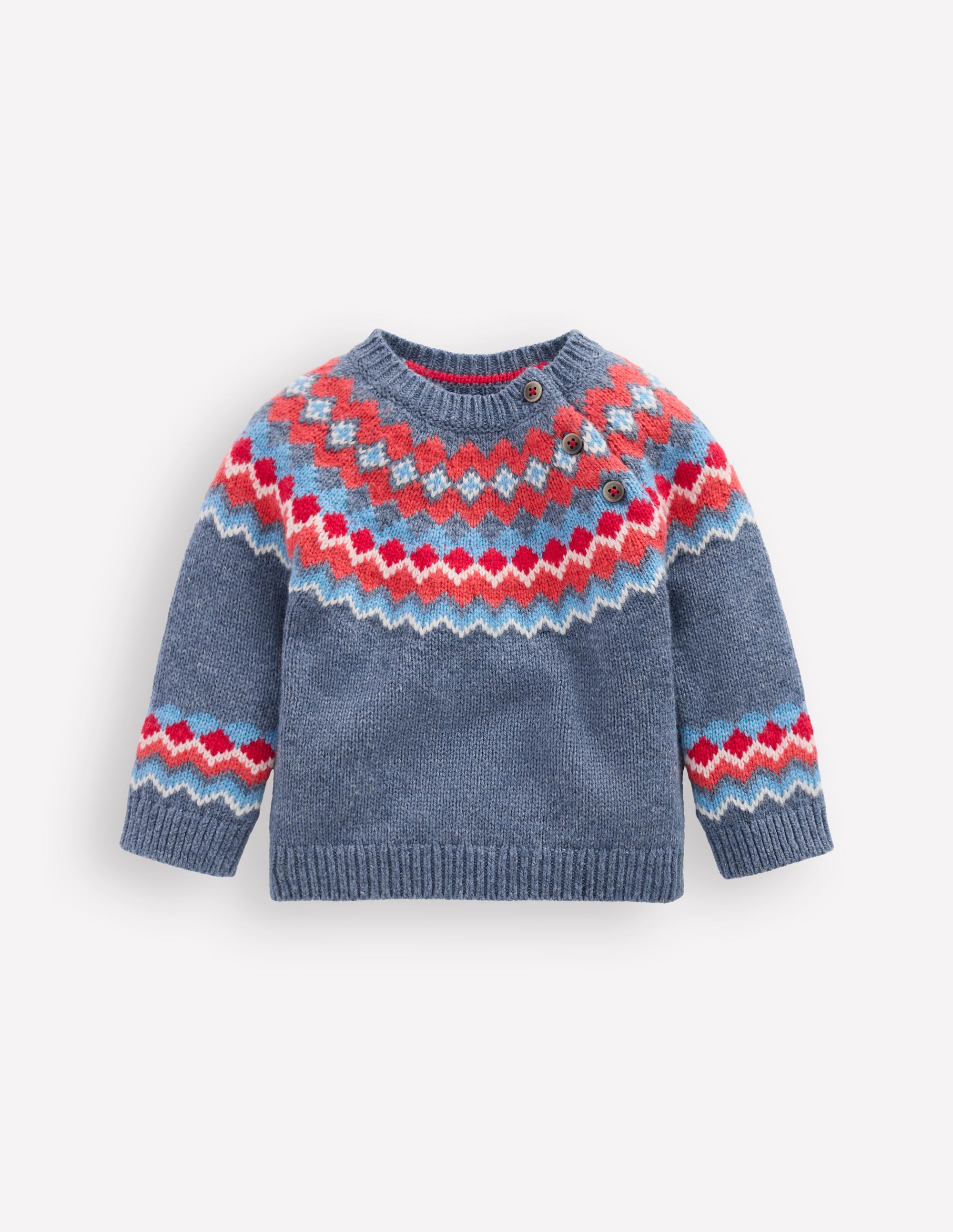 Fair Isle Button Jumper-Blue Classic Fair Isle - Image 1