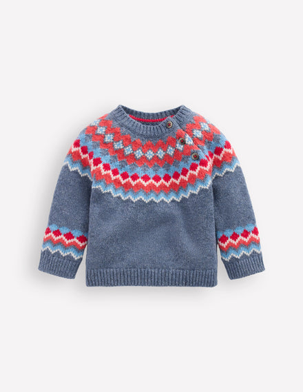 Fair Isle Button Jumper-Blue Classic Fair Isle