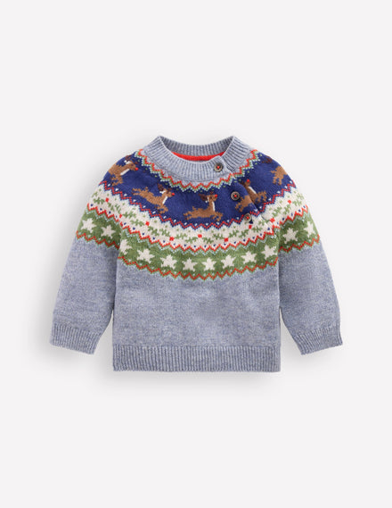 Fair isle Jumper-Blue Festive Reindeer