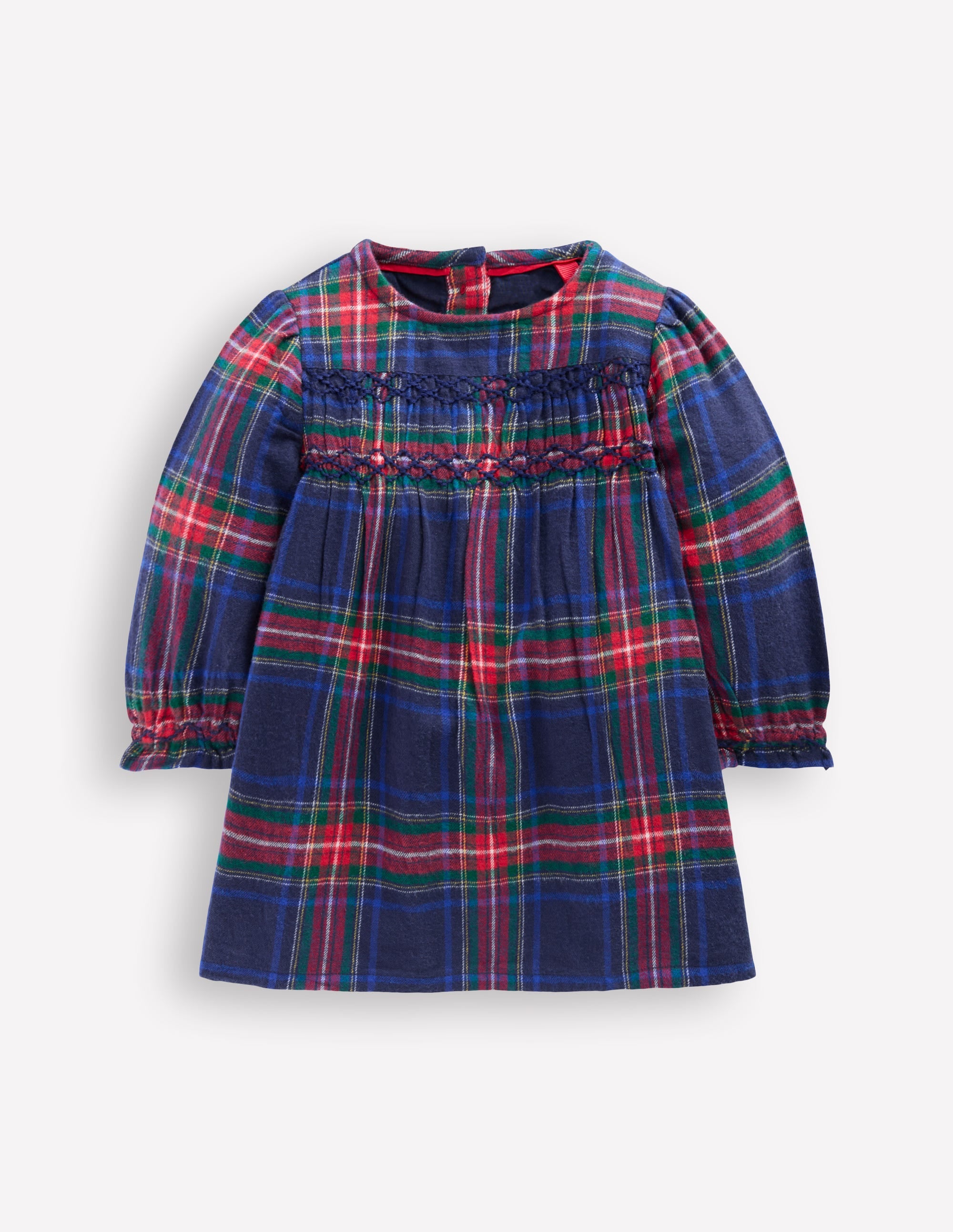 Smocked Occasion Dress-Navy Check - Image 1