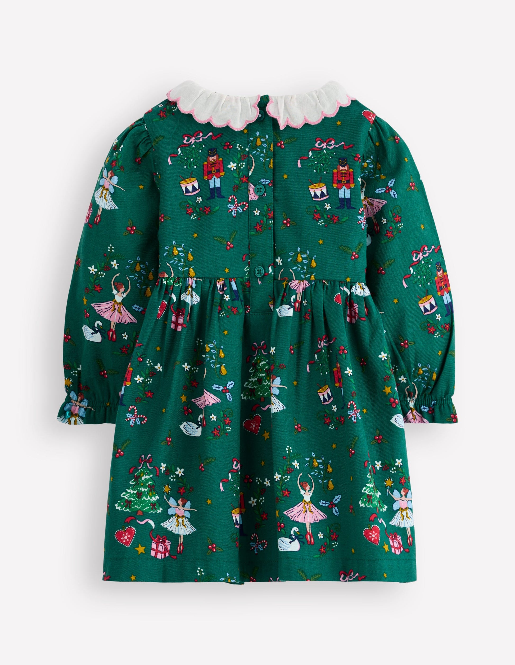Smocked Party Dress-Alpine Green Festive-2