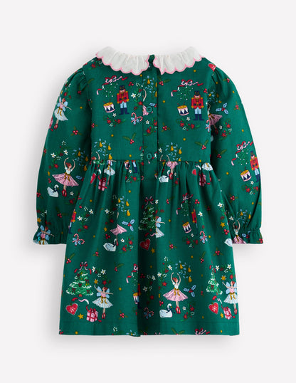 Smocked Party Dress-Alpine Green Festive-2