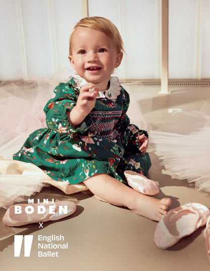 Smocked Party Dress-Alpine Green Festive-4
