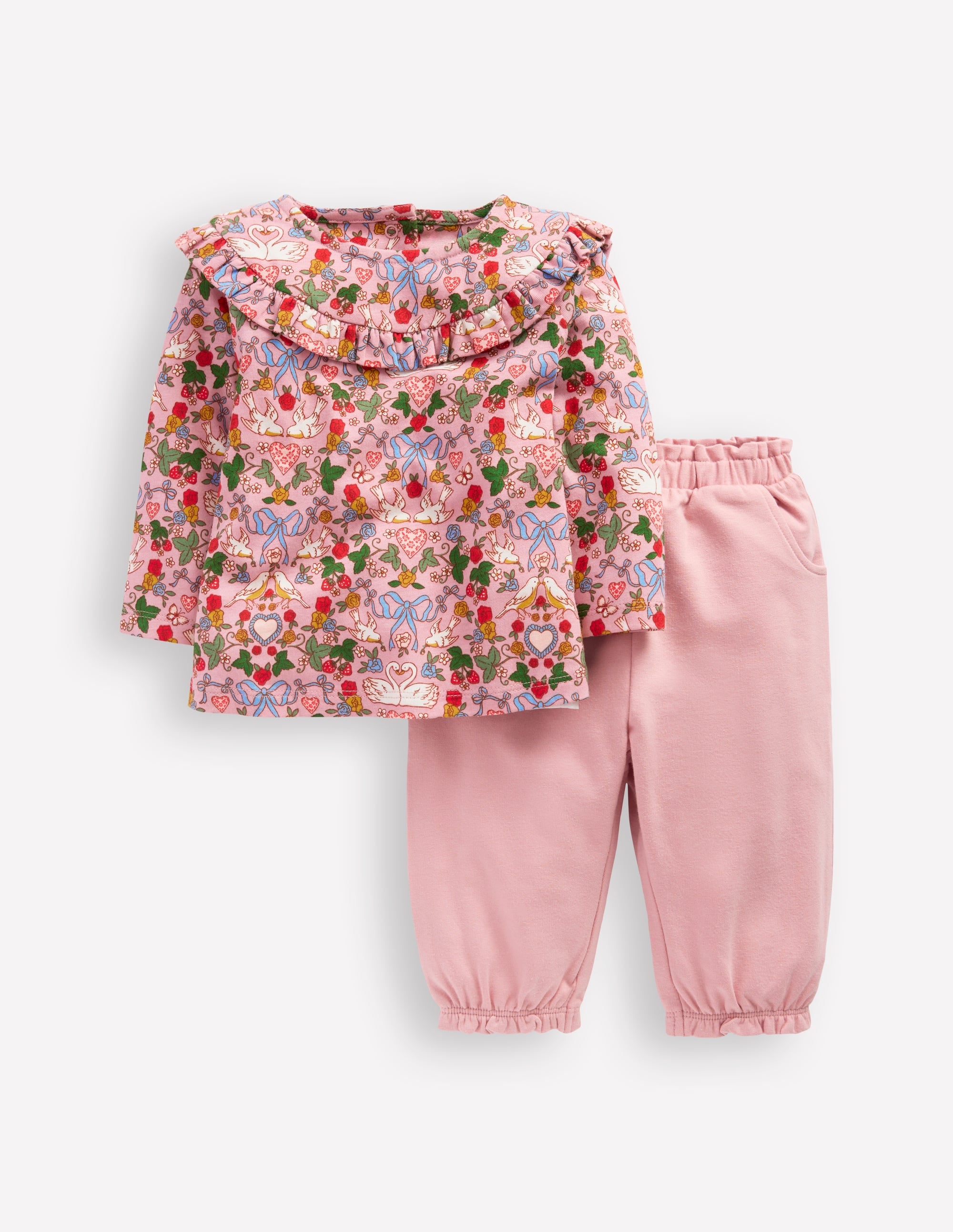 Frilly Jersey Play Set-Vintage Pink Birds - Image 1