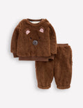Novelty Borg Sweatshirt Set-Brown Bear