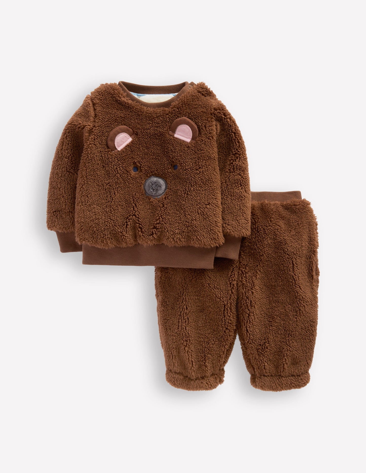 Novelty Borg Sweatshirt Set-Brown Bear