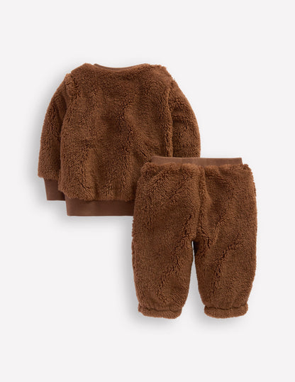 Novelty Borg Sweatshirt Set-Brown Bear-2