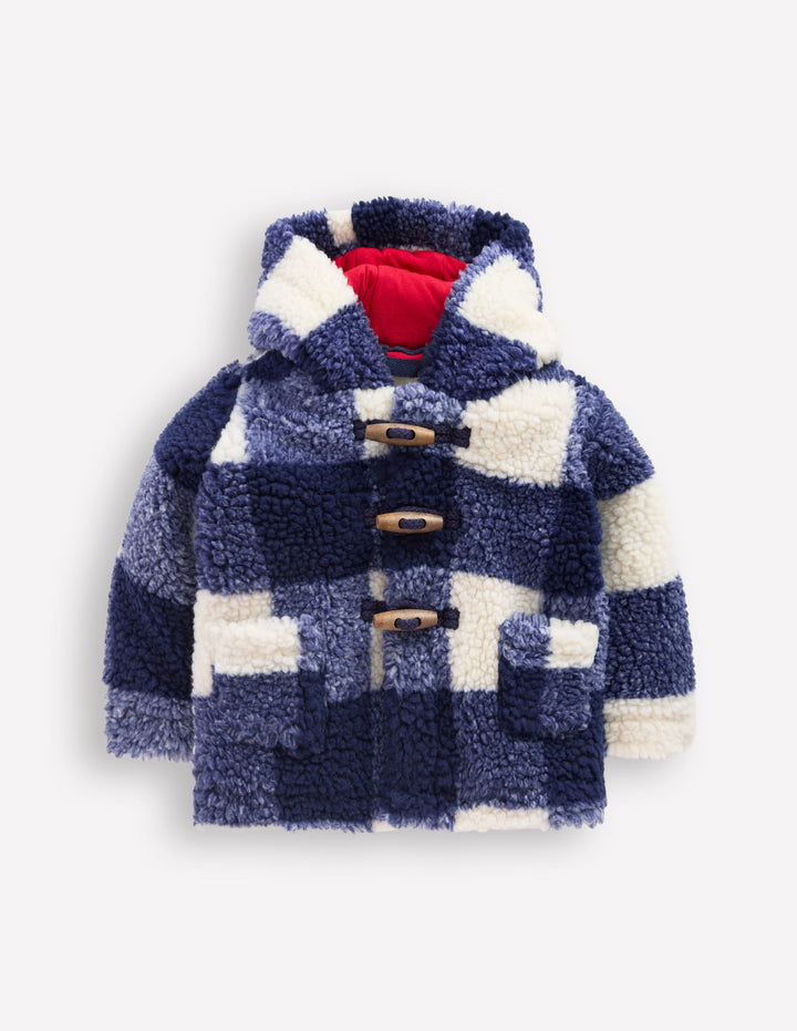 Boys Borg Duffle Coat-Navy Gingham