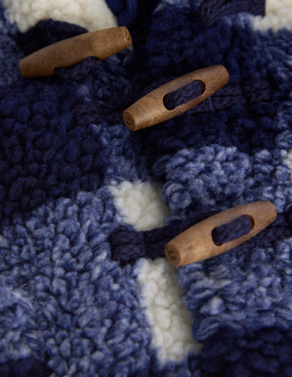 Boys Borg Duffle Coat-Navy Gingham-3