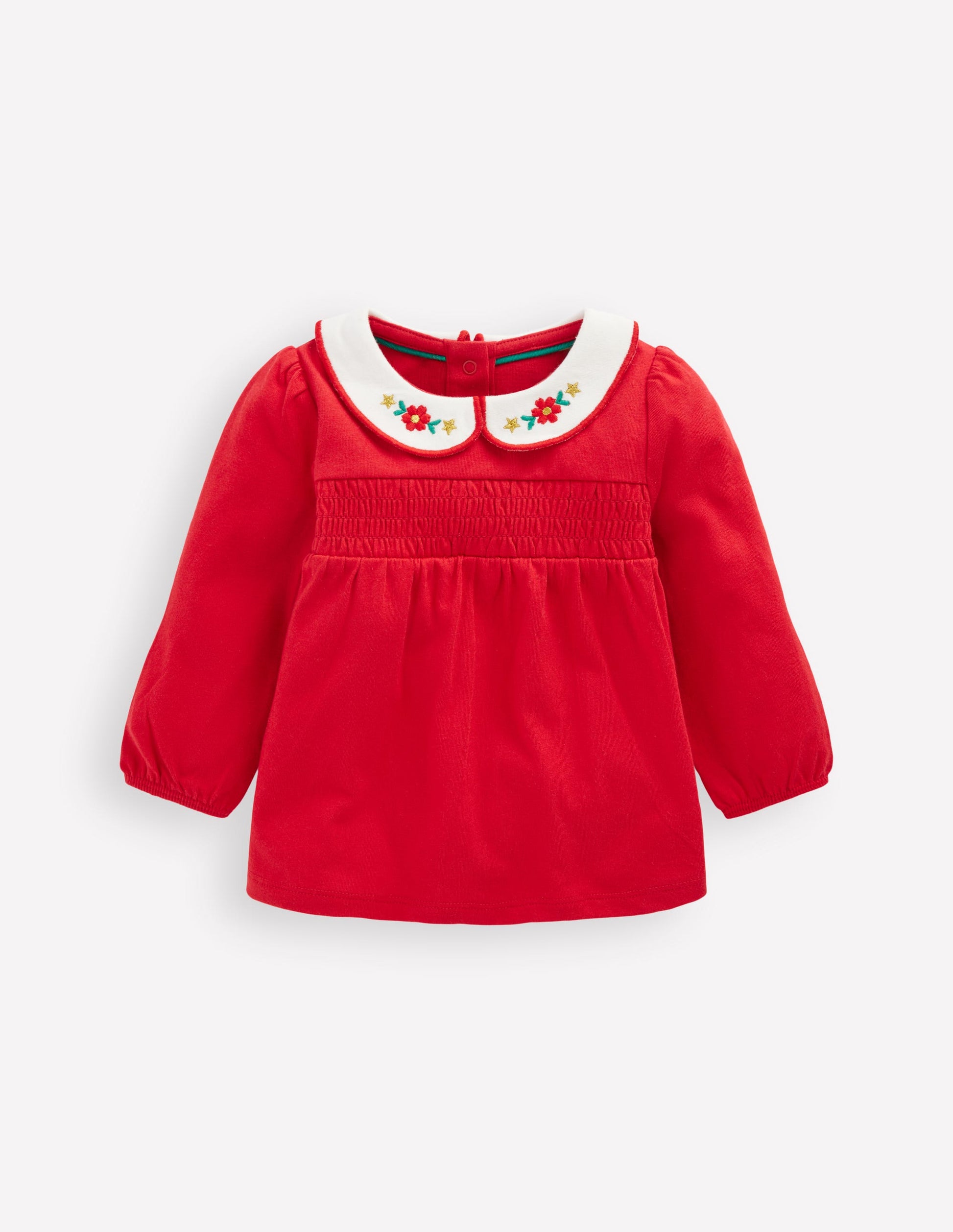 Embroidered Collar Jersey Top-Rockabilly Red-1