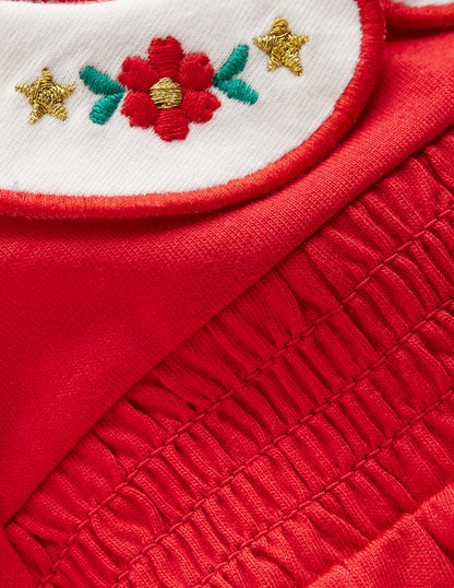 Embroidered Collar Jersey Top-Rockabilly Red-3