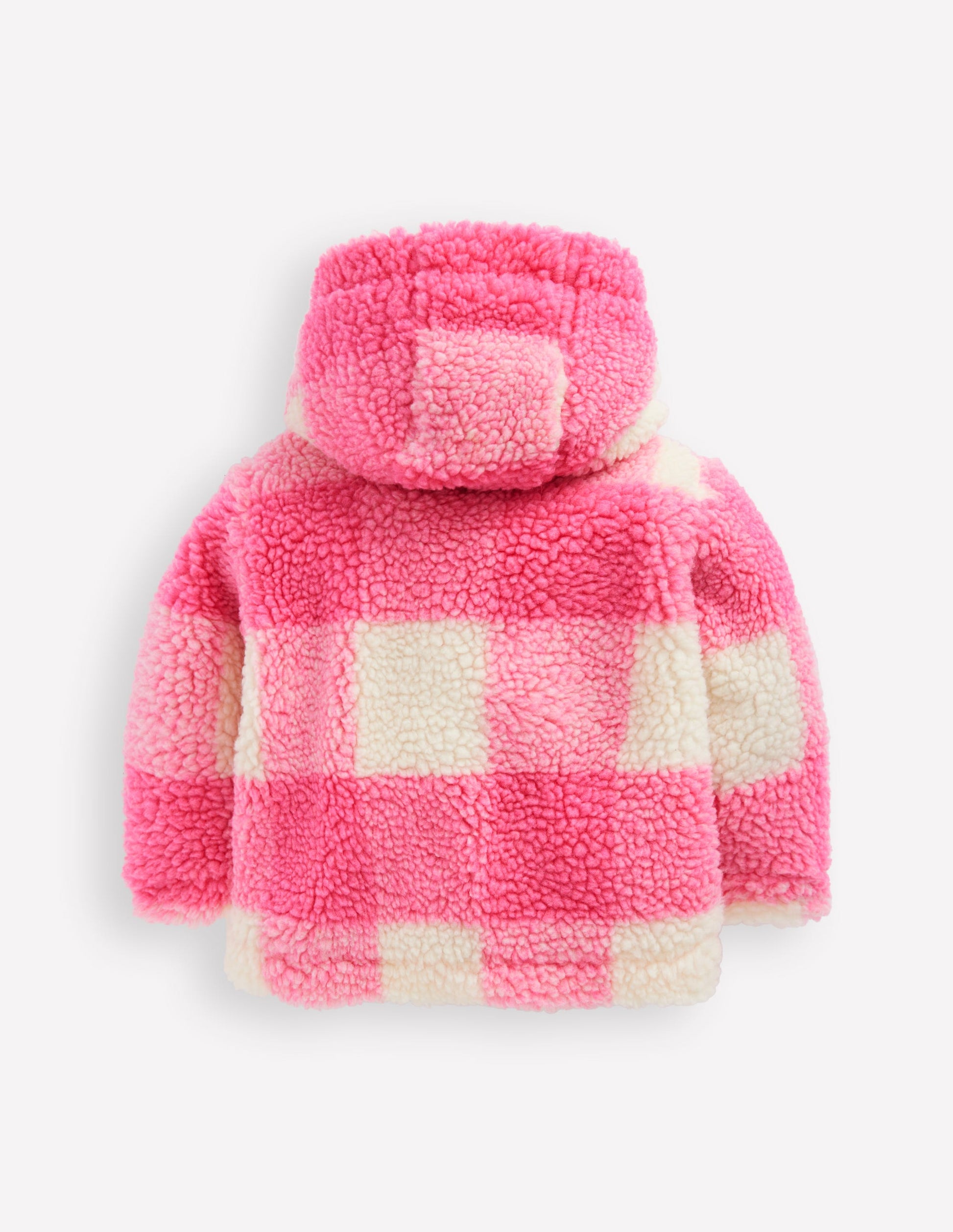 Girls Borg Duffle Coat-Pink Check-2